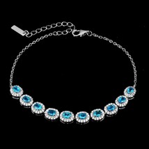 6 Ct Oval Simulated Blue Topaz Halo Bolo Bracelet 14k White Gold Plated 7&quot; - £193.62 GBP