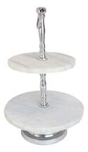 Contemporary 2 Tier Dining Tabletop Marble Aluminum Serving Platter Tray... - $69.99
