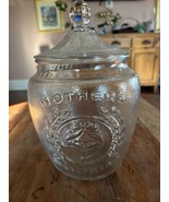 Vintage 1980&#39;s Mother&#39;s Cookies Jar &amp; Lid, Embossed Clear Glass, EUC - $37.05