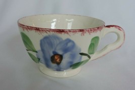 Blue Ridge Pottery Alleghany Footed Tea Cup Red Edges Single Blue Flower... - $12.99