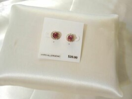 Department Store 3/8&quot; Gold Tone Pave Dark Pink Stud Earrings L306 - £5.93 GBP