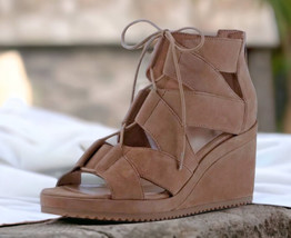NIB Eileen Fisher Dibs Lace Up Wedge Sandal 8 Sienna 1&quot; Platform 3&quot; Heel Brown - £93.28 GBP