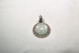Vintage China Sterling Silver Carved Jade Flower Necklace Pendant K061 - £34.07 GBP