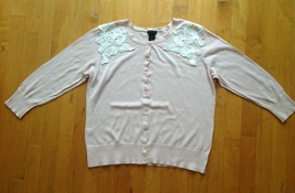 Ann Taylor Women&#39;s Pink Cardigan Sweater Size Large Embroidered Floral D... - $24.23