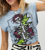 Daydreamer Womens T Shirt Grateful Dead Bertha Skull Ruched Blue XL - £53.17 GBP