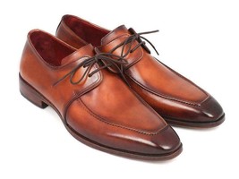 Paul Parkman Mens Shoes Derby Brown Leather Apron Antique Handmade 33SX92 - £308.74 GBP