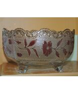 Antique 9.5" EAPG US Glass Flora Dora Bohemian Stain Gold Gilt Bowl Ruby... - $71.99