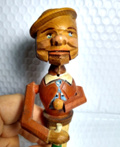 ANRI Mechanical Drinking Man With Long Flask Bottle Stopper Carved Wood Vintage - $47.48