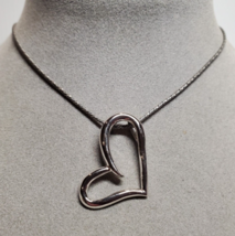 Designer Solid Sterling .925 Silver Floating Heart Pendant 18&quot; Necklace 8.6g - £29.19 GBP