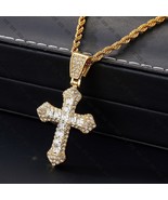 18k Layered Real Gold Filled Icedout Cross Charm Pendant With Chain - $380.59 MXN