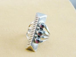 Vint Modernist Sterling Silver Rhodolite Garnet Cabochon Ring N. Mace 6.75 - $149.99