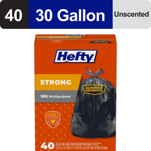 Strong Large Trash Bags, Black, 30 Gallon, 40 Count - $489.82 MXN