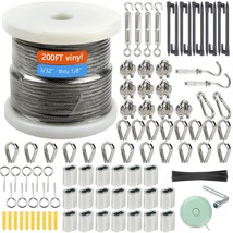 1 8&quot; Wire Rope Kit Steel Wire Cable 200FT Turnbuckles for Cables Wire Vinyl Coat - £64.61 GBP