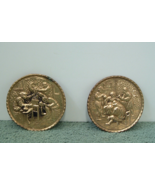 Small metal embossed with colonial tavern scene vintage wall pockets set - $24.70