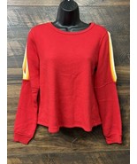 Urban Outfitters Sweatshirt XS Red Yellow Varsity Stripe Cut Out Sleeve ... - $14.40 CAD