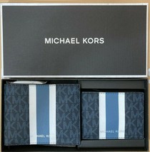 NWB Michael Kors Billfold Wallet Box Set Black Navy 36H1LGFF1B $178 Dust... - $58.40