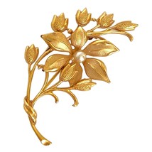 c1900 Andreas Daubs German Flower Seed Pearl 9K Double Gold Plate Antique Brooch - £157.49 GBP