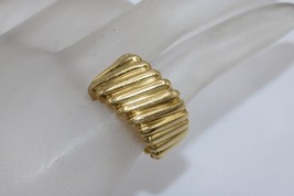 Fine 18K Yellow Gold Tube Ribbed Wide Square Band Ring Size 5 - £1,075.06 GBP