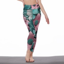 Women&#39;s Leggings Vibrant Pink and Green Floral Size S-5XL Available - £23.69 GBP