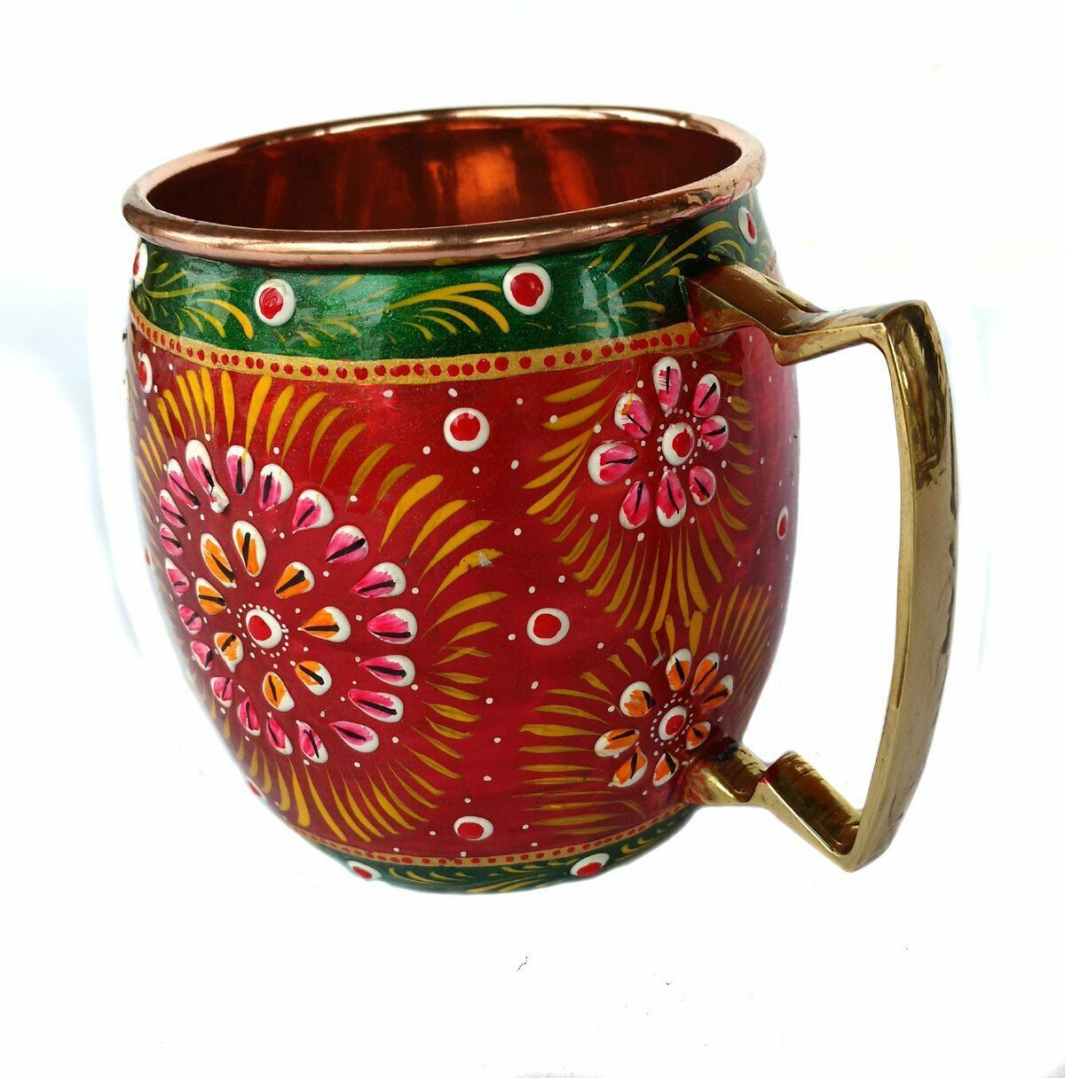 Copper Handmade Outer Hand Painted Art work Beer, Cold Coffee Mug - Cup Red-1 - $18.69