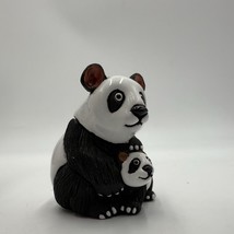 Vintage LEPS Peru Pottery Rinconada  Panda Mama Bear &amp; Cub Figurine - $40.50