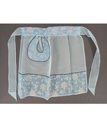 VTG MCM Sheer Blue White Organza Half Apron Dots 1 Pocket Kitchen Cookin... - $11.39