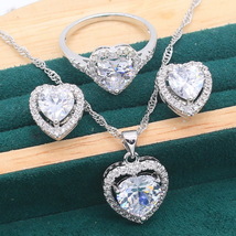 925 Silver Jewelry Sets For Women Wedding White Zircon Bracelet Pierced Earrings - £23.53 GBP