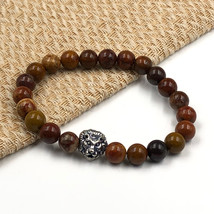 Natural Multi Jasper &amp; Lion 8 mm Bead 7.5&quot; Stretch Bracelet TSB-46 - $11.08