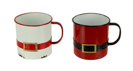 Zeckos Red and White Enamel Metal Santa Suit Display Mugs Set of 2 - £20.83 GBP