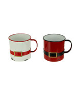 Zeckos Red and White Enamel Metal Santa Suit Display Mugs Set of 2 - £20.70 GBP