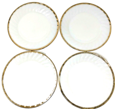 Fire King Swirl Lunch Plates VTG 7.5&quot; White w/Gold Trim Anchor Hocking Set of 4 - £21.22 GBP