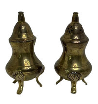Vintage Footed Solid Brass Temple Top Salt &amp; Pepper Shakers From India - £11.00 GBP