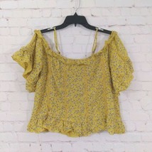 American Eagle Top Womens Small Yellow Blue Floral Cold Shoulder Boho Cottage - £13.74 GBP