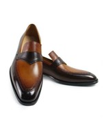Men Two Tone Black Brown Moccasin Loafer Slip On Formal Dress Real Leath... - $2,789.81 MXN+