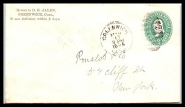 1896 US Cover - Greenwich, Connecticut to NYC J12 - £2.36 GBP