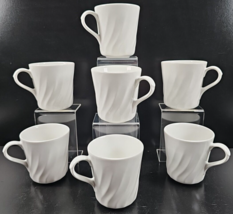7 Corelle Coordinates Stoneware White Swirl Mugs Set Corning Coffee Tea Cups Lot - £39.30 GBP