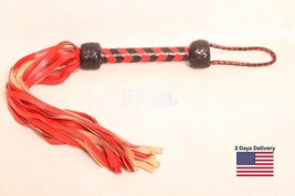 Genuine Cowhide Suede Leather Flogger 100 Tails Flogger Red Heavy Thuddy Whip - £22.37 GBP