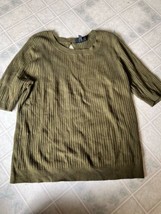 Lane Bryant Olive Green Ribbed Short Sleeve sweater keyhole Back 18/20 - £15.01 GBP