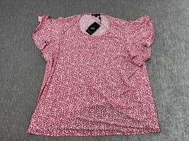 Adrianna Papell Shirt Womens 3X Pink White Floral Double Flutter Sleeve Top - $29.69
