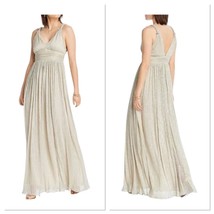 Lini Katherine Dress Champagne Glitter Maxi Formal Gown Sleeveless V Neck Medium - $64.13