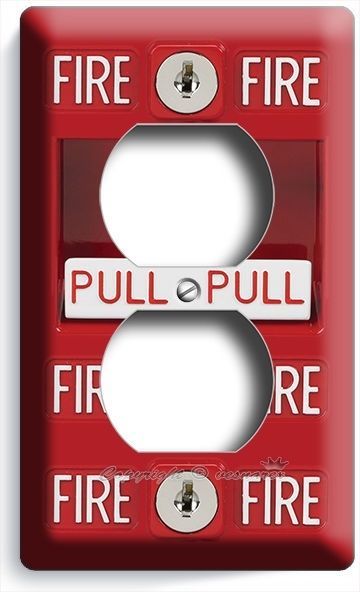 FIRE ALARM PULL DOWN DUPLEX OUTLET WALL PLATE COVER MAN CAVE GARAGE ROOM DECOR