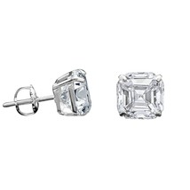 14k White Gold Plated Silver 1.00Ct Asscher Cut Simulated Diamond Stud Earrings - £56.25 GBP