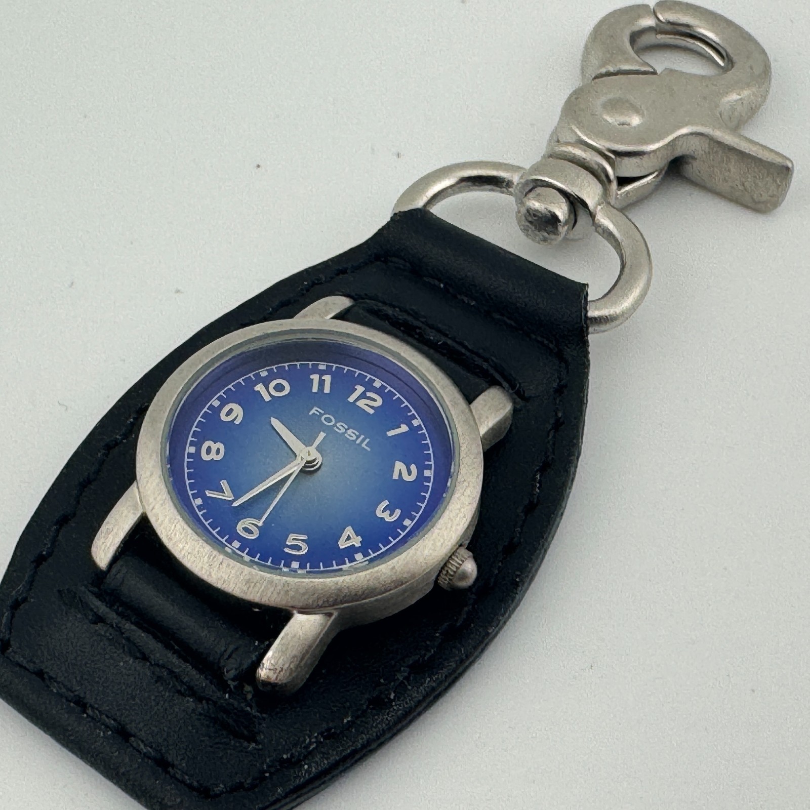 Fossil Pocket Watch Women Silver Blue Snap-on Quartz Japan Analog New Ba... - $28.49
