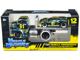 1950 Ford COE Flatbed Truck #61 and 1966 Ford GT40 MK II #61 Green Metallic w... - £16.73 GBP