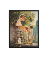 Oil Painting Vintage Cottagecore Lemon Harvest - Children Gardening Wall... - $79.99+