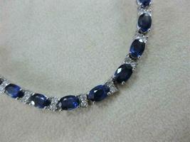 14K White Gold Finish 32.30CT Oval Cut Blue Sapphire &amp; Diamond Wedding Neclace - £201.29 GBP