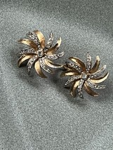 Vintage Silver &amp; Goldtone Spikey Swirl Flower w Clear Rhinestone Accents... - $9.49