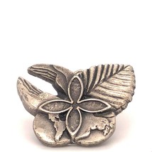 Vtg Sterling Carved Religious Symbol Floral Cross Dove of Peace Pendant Brooch - £50.39 GBP