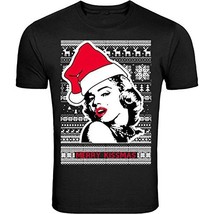 New Men Women&#39;s Christmas T-Shirt Xmas Gift Unisex Black Marilyn Monroe (S) - £5.66 GBP