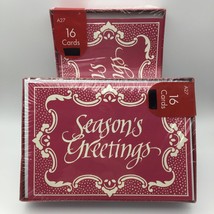 Set of 2 Packs 16 Seasons Greetings Red Holiday Greeting Cards White Env... - £15.79 GBP